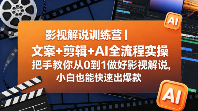 影视解说训练营|文案+剪辑+AI全流程实操,把手教你从0到1做好影视解说,小白也能快速出爆款-来聚吧