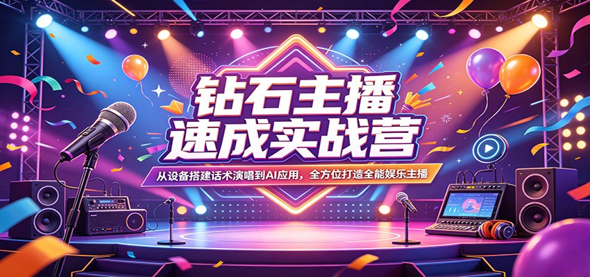 钻石主播速成实战营：从设备搭建话术演唱到AI应用，全方位打造全能娱乐主播-来聚吧