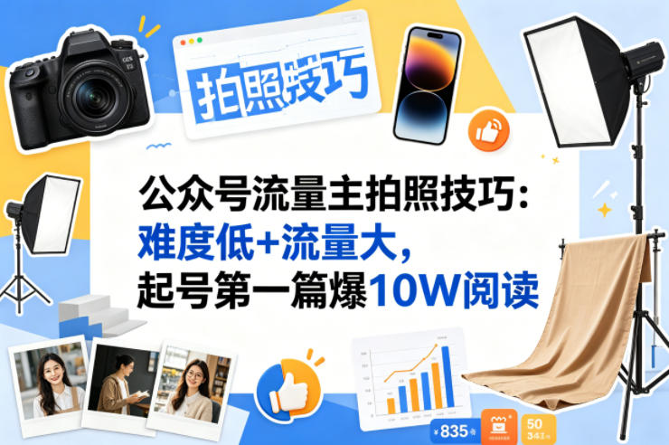 公众号流量主之拍照技巧赛道，难度低+流量大，起号第一篇就爆了10w阅读-来聚吧