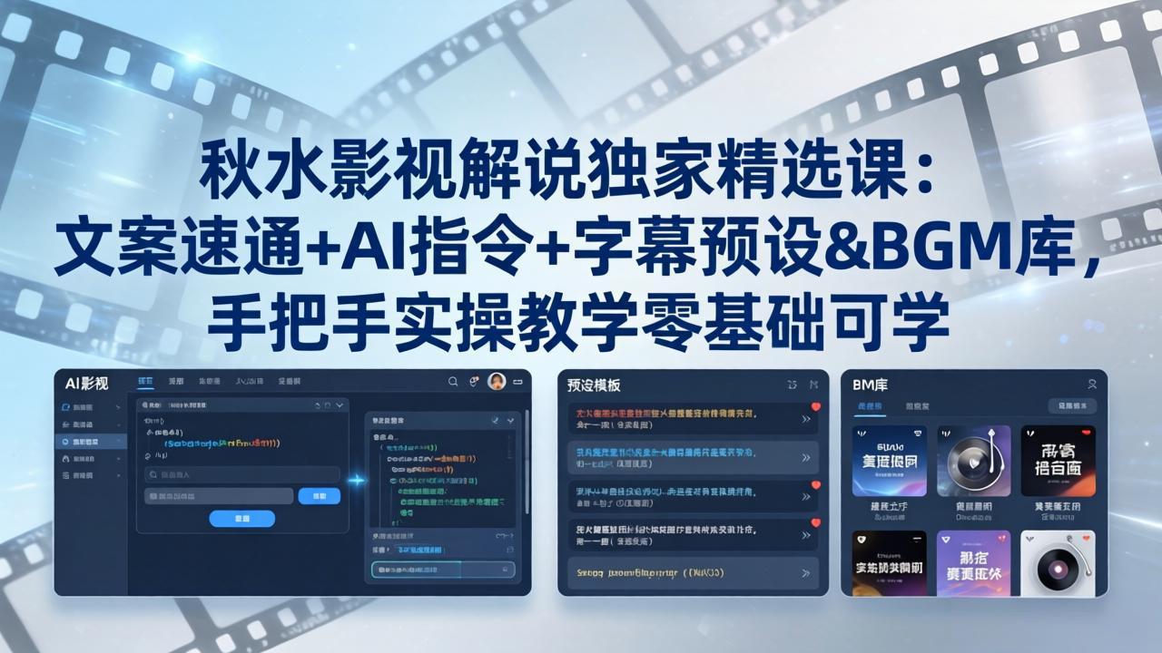 秋水影视解说独家精选课：文案速通+AI指令+字幕预设+BGM库，手把手实操教学零基础可学-来聚吧