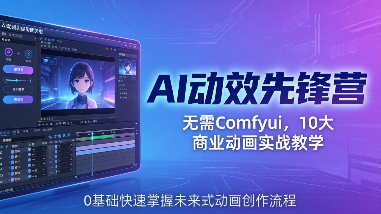 AI 动效先锋营：无需Comfyui，10大商业动画实战教学，0基础快速掌握未来式动画创作流程-来聚吧