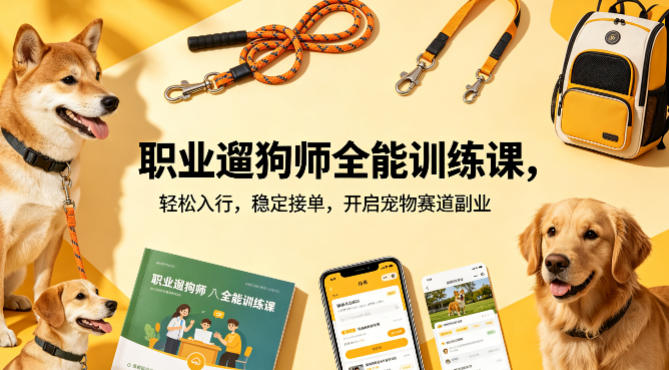 职业遛狗师全能训练课，轻松入行，稳定接单，开启宠物赛道副业-来聚吧