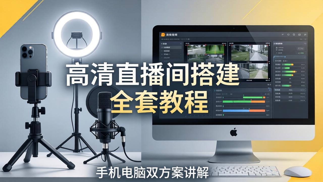 高清直播间搭建全套教程，手机电脑双方案讲解，设备选型调试多机位实操教学-来聚吧