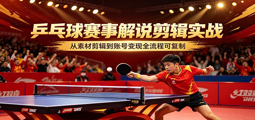 乒乓球赛事解说剪辑实战，从素材剪辑到账号变现全流程可复制-来聚吧