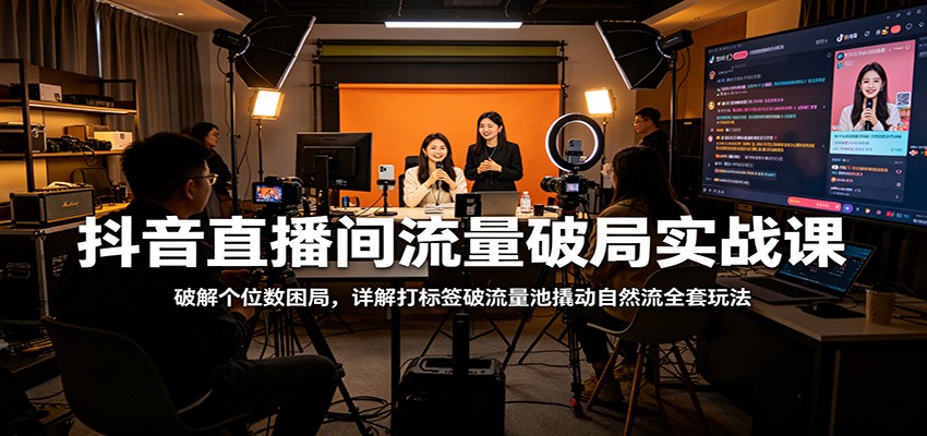 抖音直播间流量破局实战课：破解个位数困局，详解打标签破流量池撬动自然流全套玩法-来聚吧