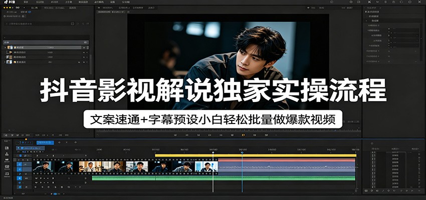 抖音影视解说独家实操流程，文案速通+字幕预设小白轻松批量做爆款视频-来聚吧
