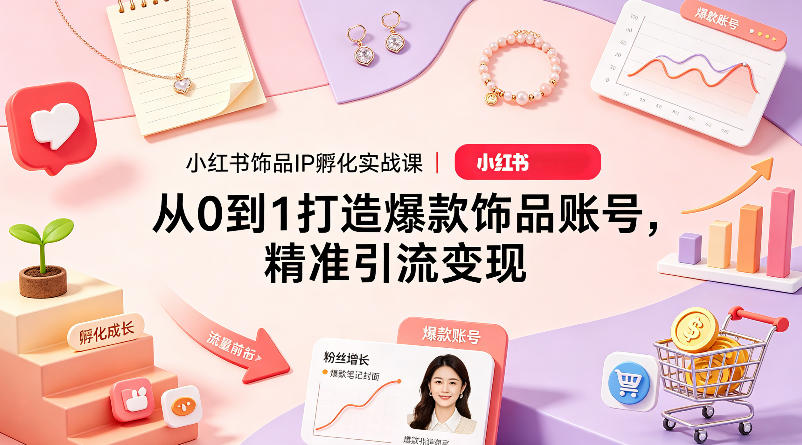 小红书饰品IP孵化实战课｜从0到1打造爆款饰品账号，精准引流变现-来聚吧