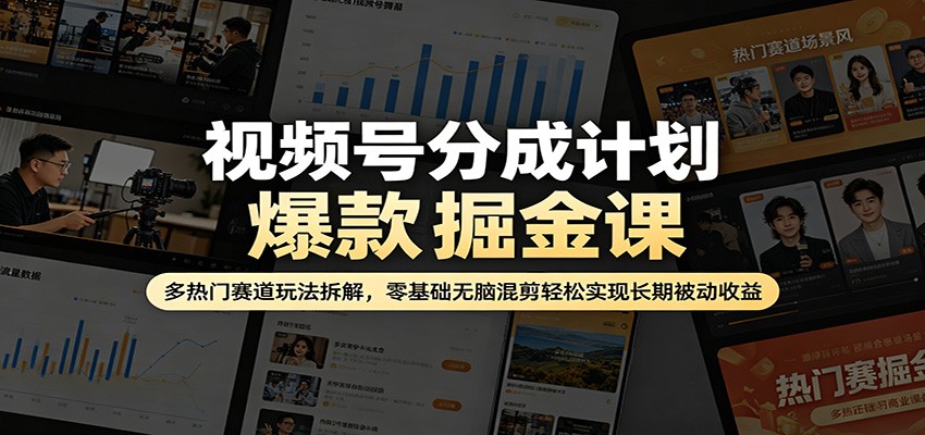 视频号分成计划爆款掘金课：多热门赛道玩法拆解，零基础无脑混剪轻松实现长期被动收益-来聚吧
