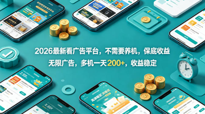 2026最新看广告平台，不需要养机，保底收益，无限广告，多机一天200+，收益稳定【揭秘】-来聚吧