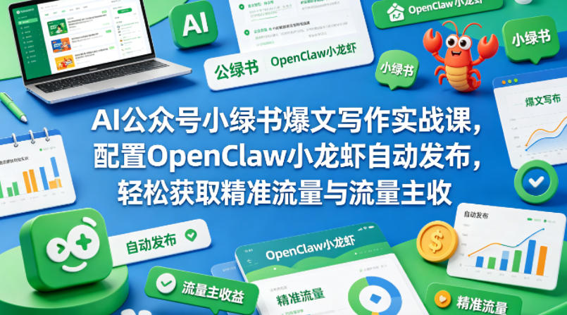 AI公众号小绿书爆文写作实战课，配置OpenClaw小龙虾自动发布，轻松获取精准流量与流量主收益-来聚吧