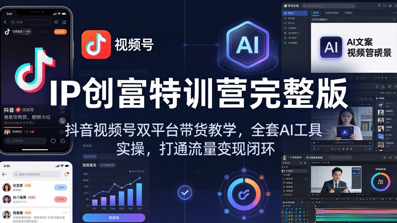 IP创富特训营完整版：抖音视频号双平台带货教学，全套AI工具实操，打通流量变现闭环-来聚吧