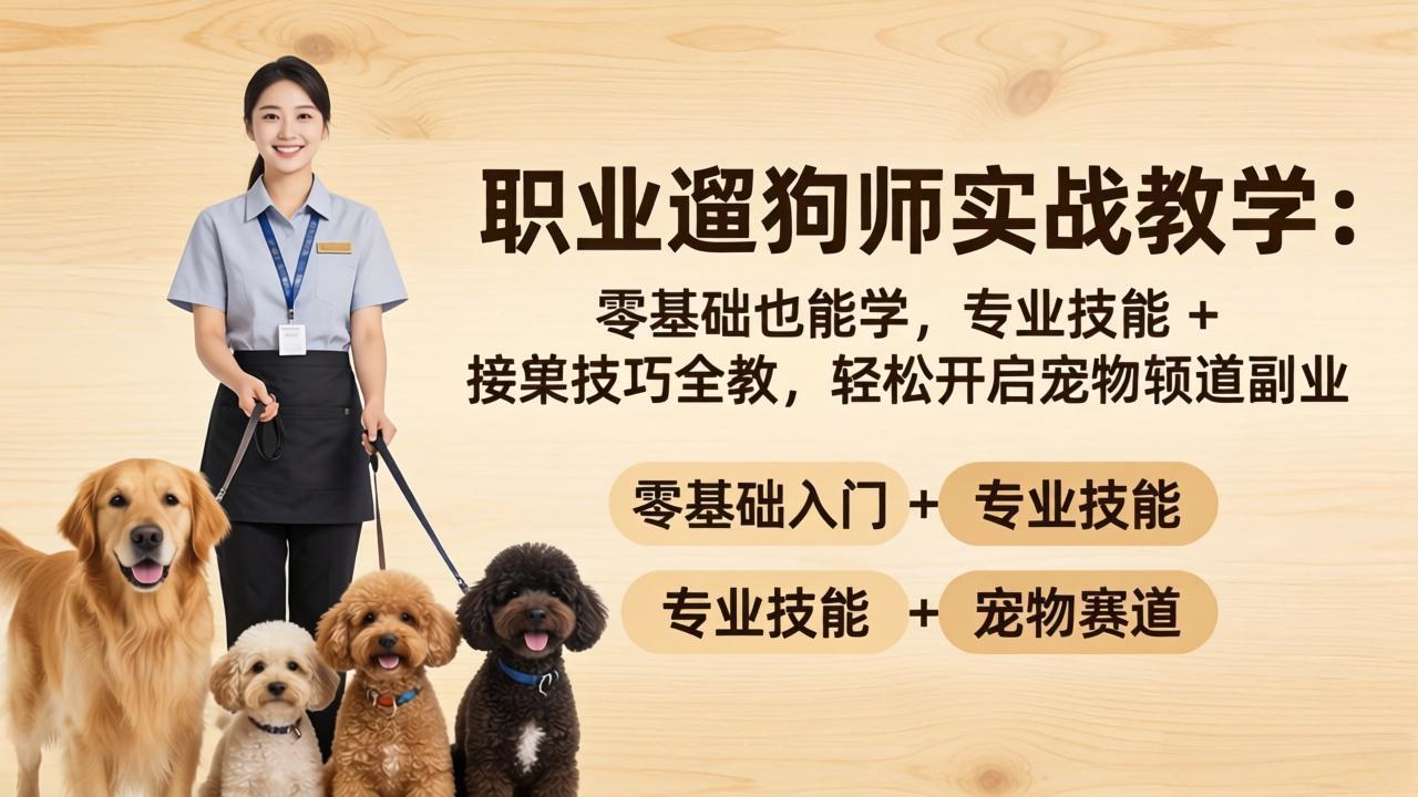职业遛狗师实战教学：零基础也能学，专业技能 + 接单技巧全教，轻松开启宠物赛道副业-来聚吧