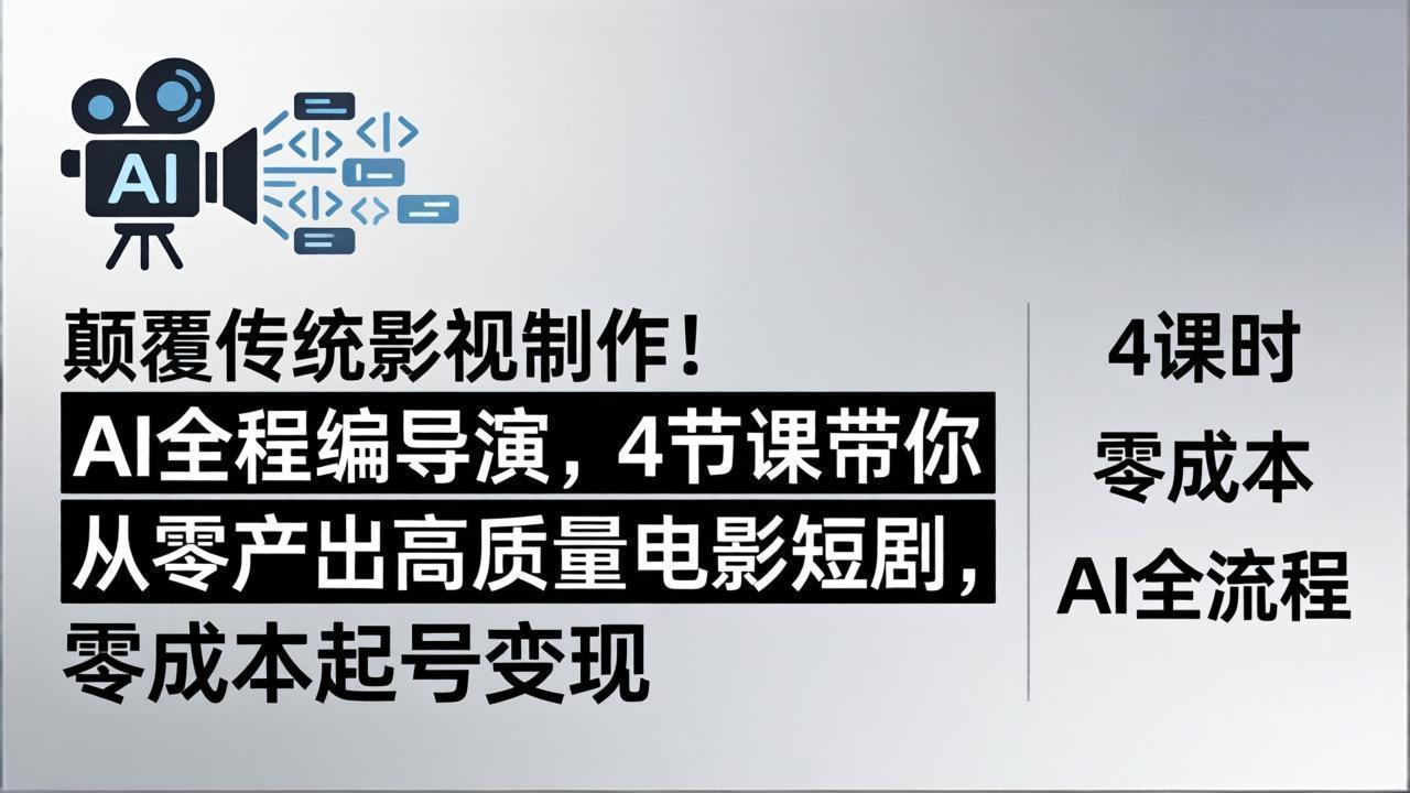 颠覆传统影视制作！AI全程编导演，4节课带你从零产出高质量电影短剧，零成本起号变现-来聚吧