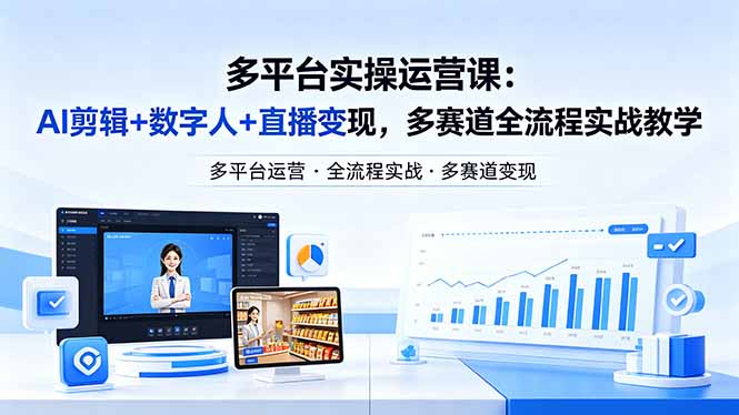 某团队多平台实操运营课-更新26年4月20：AI剪辑+数字人+直播变现，多赛道全流程实战教学-来聚吧