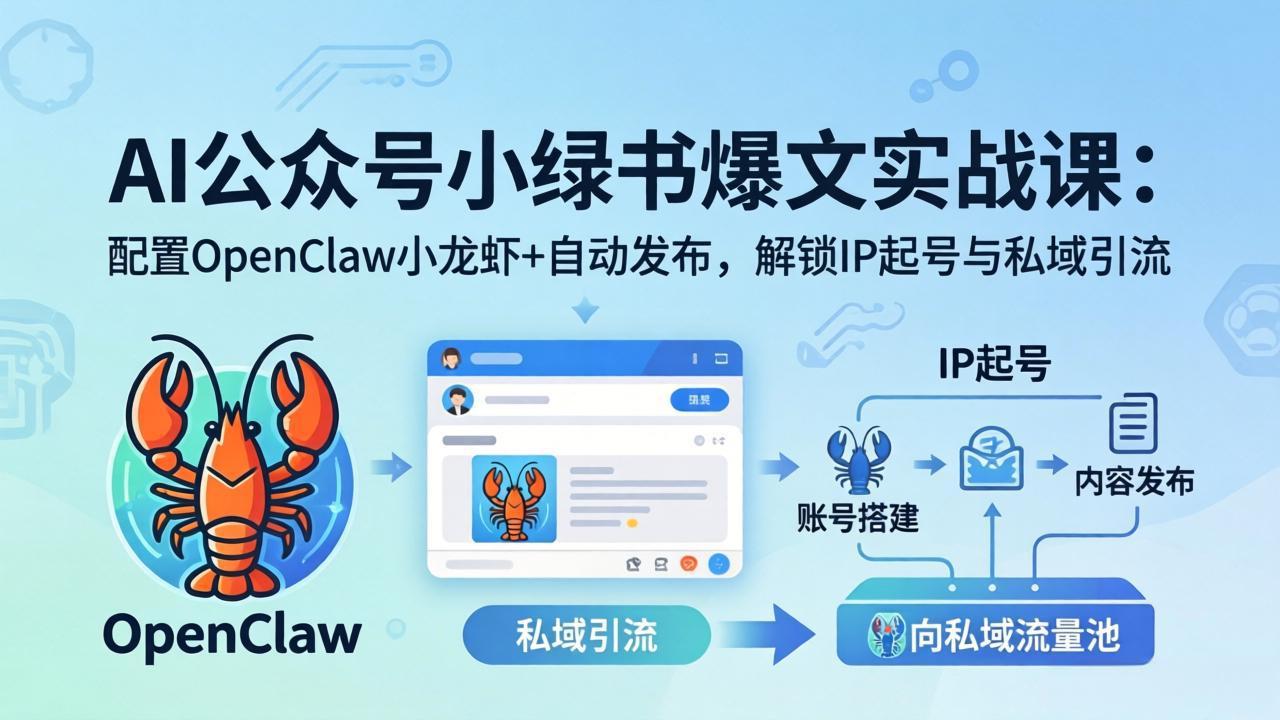 AI公众号小绿书变现实战课：小绿书爆文写作+OpenClaw自动发布，解锁IP起号与私域引流-来聚吧