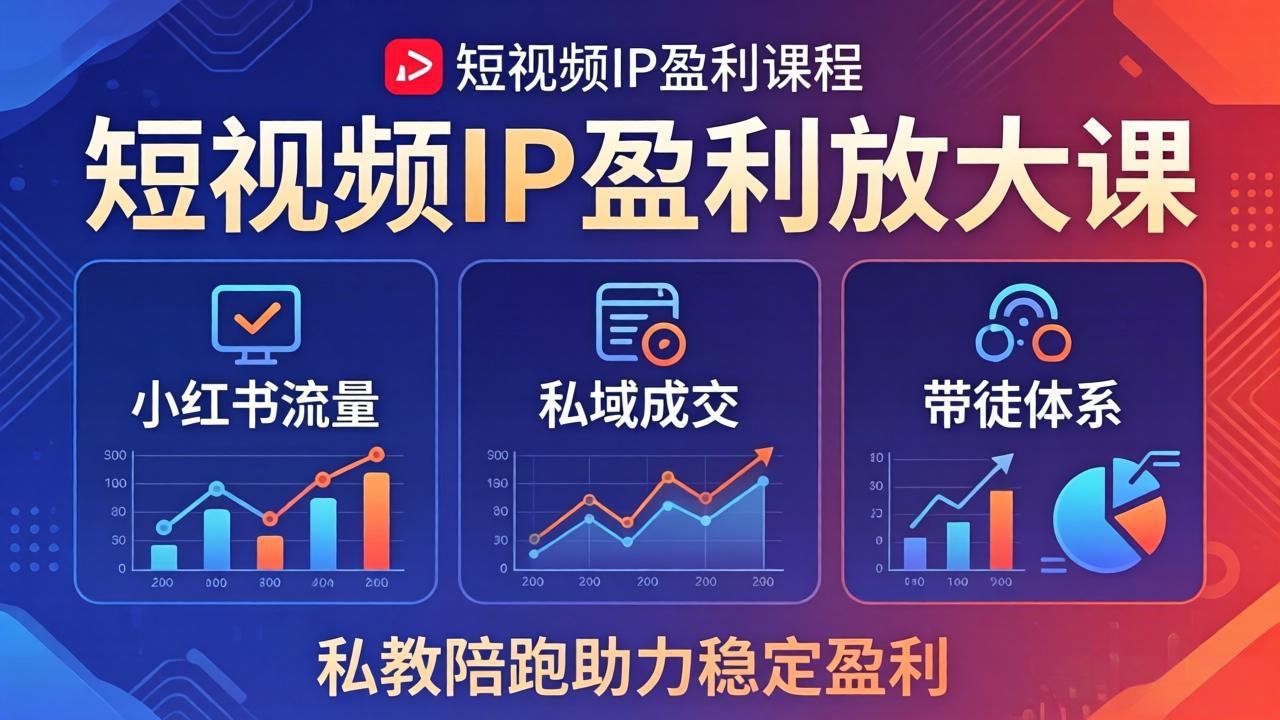 短视频IP盈利放大课：小红书流量+私域成交+带徒体系，私教陪跑助力稳定盈利-来聚吧