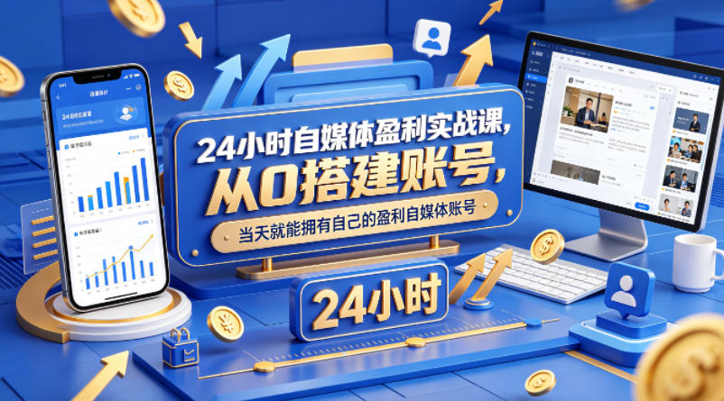 24小时自媒体盈利实战课，从0搭建账号，当天就能拥有自己的盈利自媒体账号-来聚吧