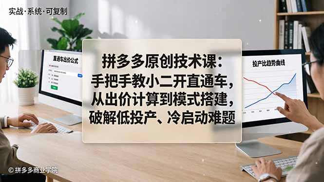 拼多多原创技术课：手把手教小二开直通车，从出价计算到模式搭建，破解低投产、冷启动难题-来聚吧