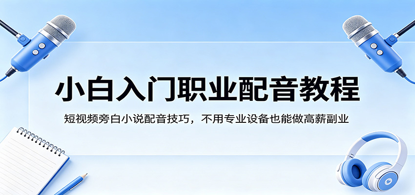小白入门职业配音教程，短视频旁白小说配音技巧，不用专业设备也能做高薪副业-来聚吧
