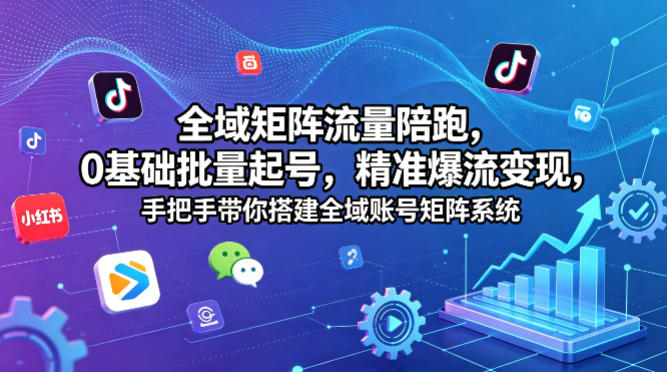 全域矩阵流量陪跑，0基础批量起号，精准爆流变现，手把手带你搭建全域账号矩阵系统-来聚吧