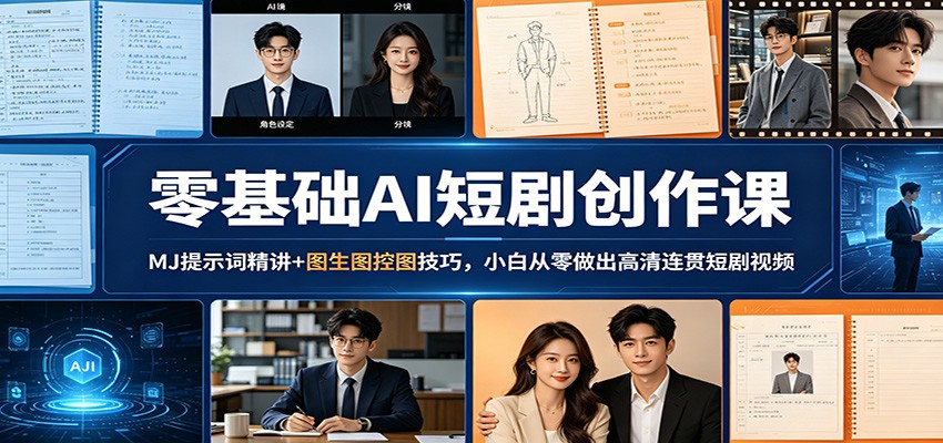 零基础AI短剧创作课：MJ提示词精讲+图生图控图技巧，小白从零做出高清连贯短剧视频-来聚吧