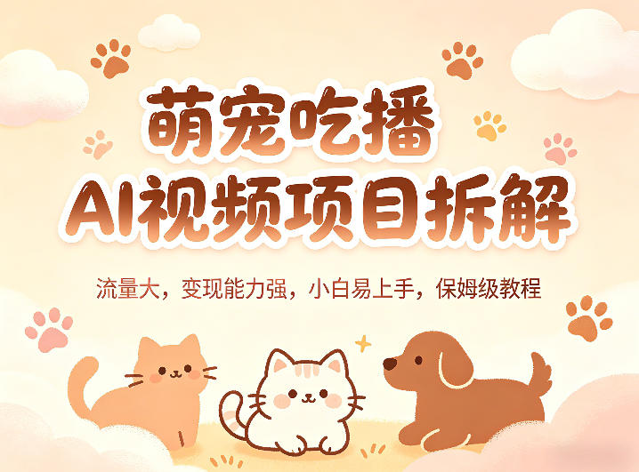 萌宠吃播AI视频项目拆解，流量大，变现能力强，小白易上手，保姆级教程-来聚吧