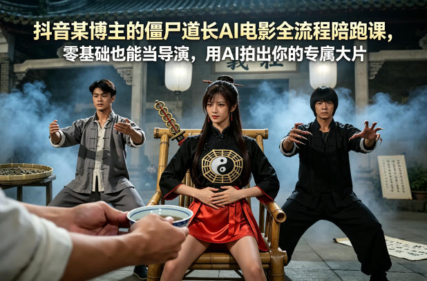 抖音某博主的僵尸道长AI电影全流程陪跑课，零基础也能当导演，用AI拍出你的专属大片-来聚吧