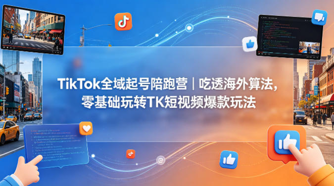 TikTok全域起号陪跑营｜吃透海外算法，零基础玩转TK短视频爆款玩法-来聚吧