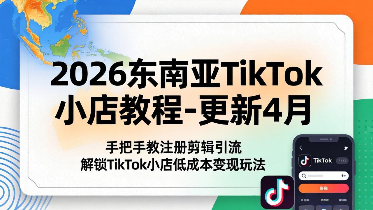 2026东南亚TikTok小店教程-更新4月，手把手教注册剪辑引流，解锁TikTok小店低成本变现玩法-来聚吧