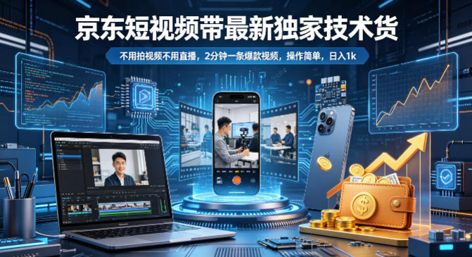 京东短视频带货最新独家技术，不用拍视频不用直播，2分钟一条爆款视频，操作简单，日入1k+【揭秘】-来聚吧