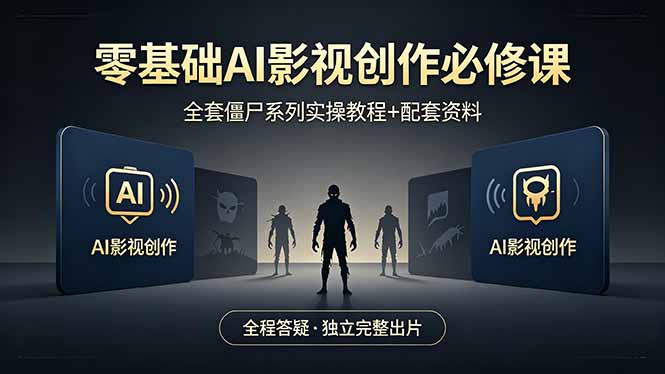 零基础AI影视创作必修课，全套僵尸系列实操教程加配套资料，全程答疑带你独立完整出片-来聚吧