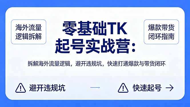 零基础 TK 起号实战营：拆解海外流量逻辑，避开违规坑，快速打通爆款与带货闭环-来聚吧