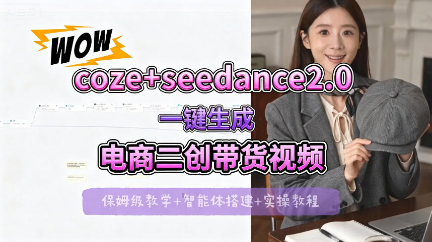 【Coze工作流搭建实操教程】seedance2.0+coze一键生成电商二创带货视频，全流程保姆级教学-来聚吧