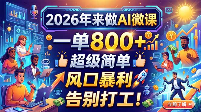 2026年来做AI微课，一单800+，超级简单，风口暴利，告别打工！-来聚吧