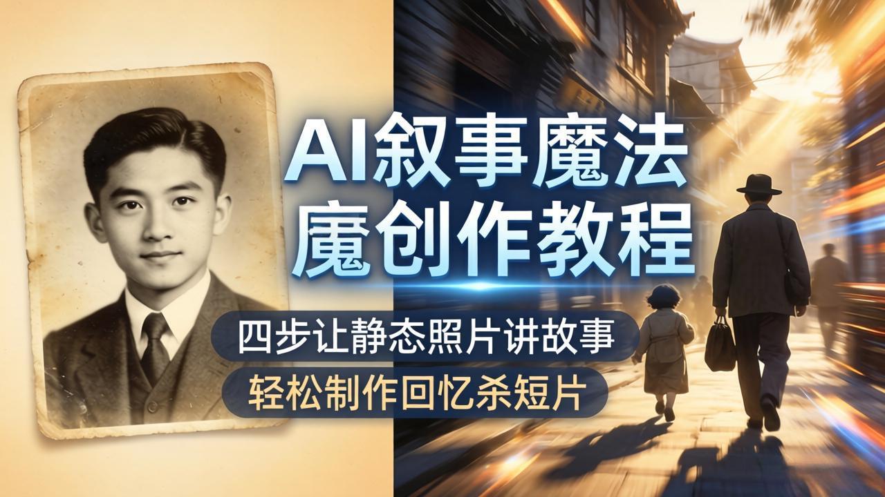 AI叙事魔法创作教程，四步让静态照片讲故事，老照片修复加动态特效，轻松制作回忆杀短片-来聚吧