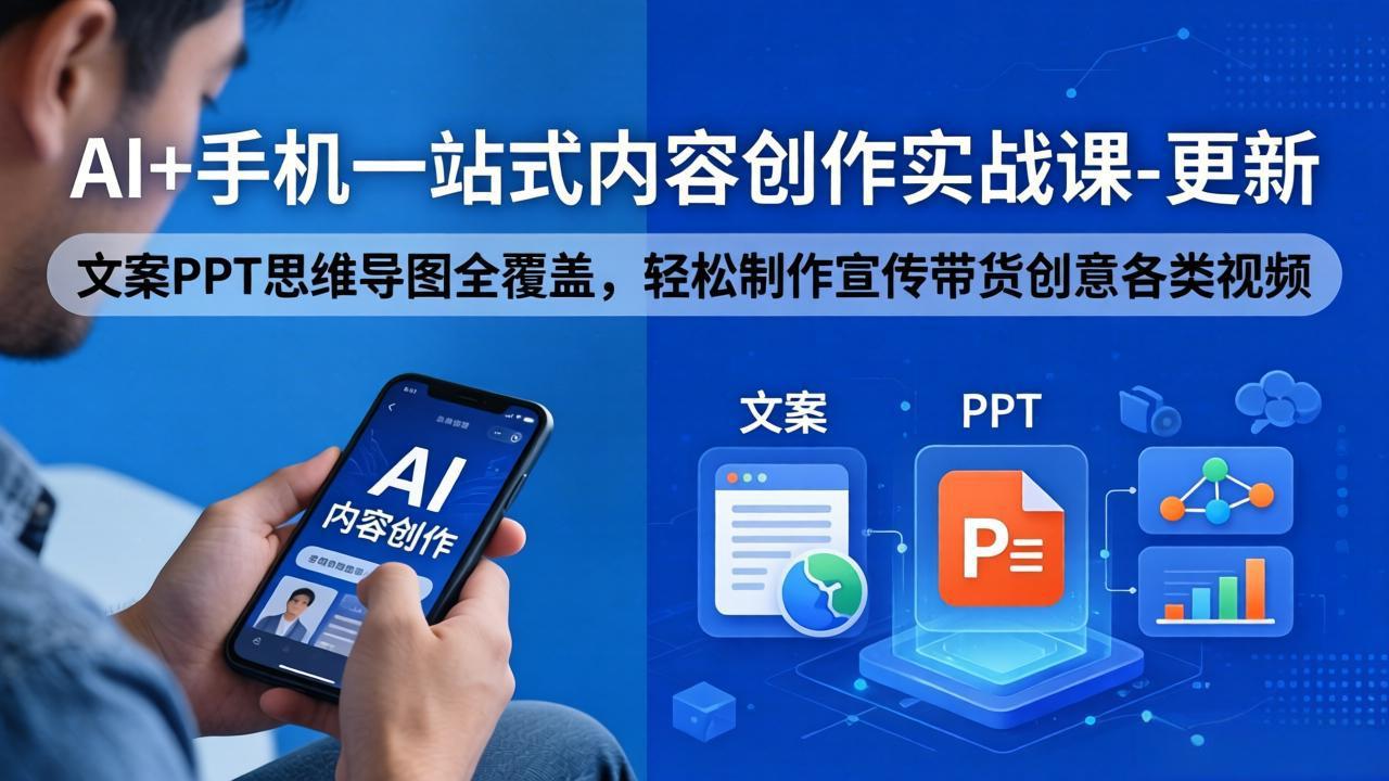 AI+手机一站式内容创作实战课-更新，文案PPT思维导图全覆盖，轻松制作宣传带货创意各类视频-来聚吧