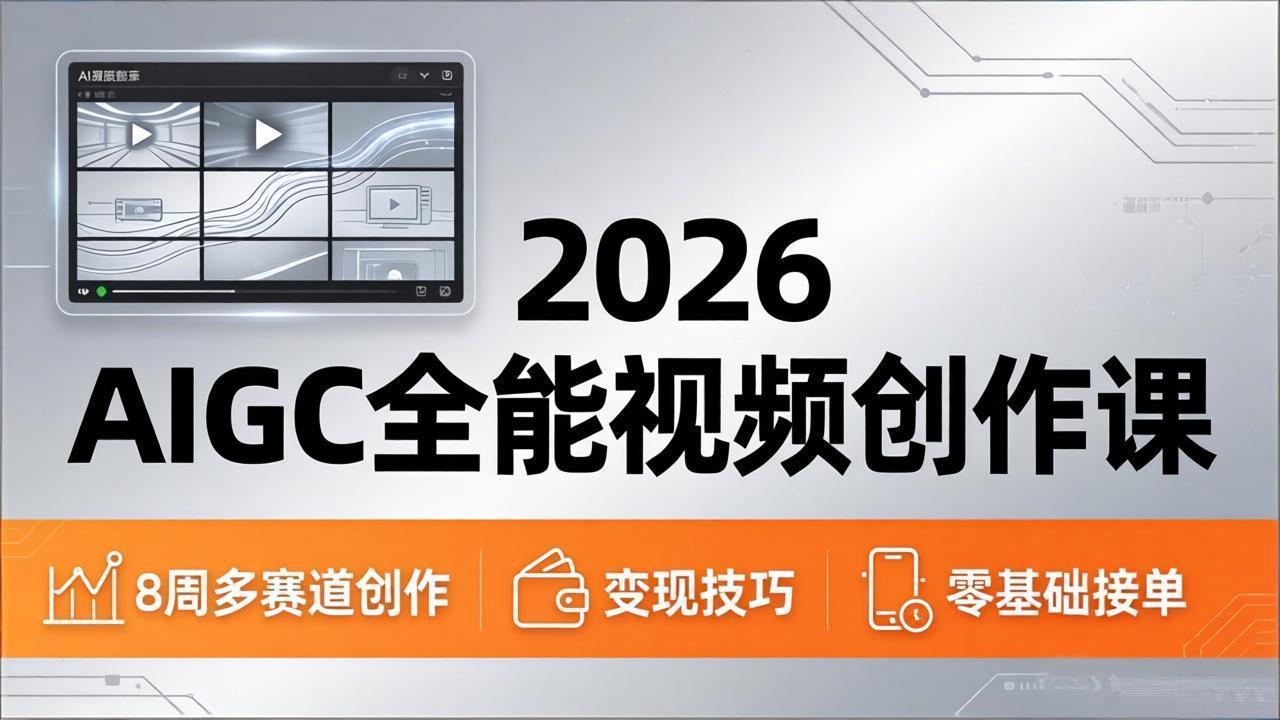 2026AIGC全能视频创作课，8周吃透多赛道创作+变现，零基础也能高效出片接单-来聚吧