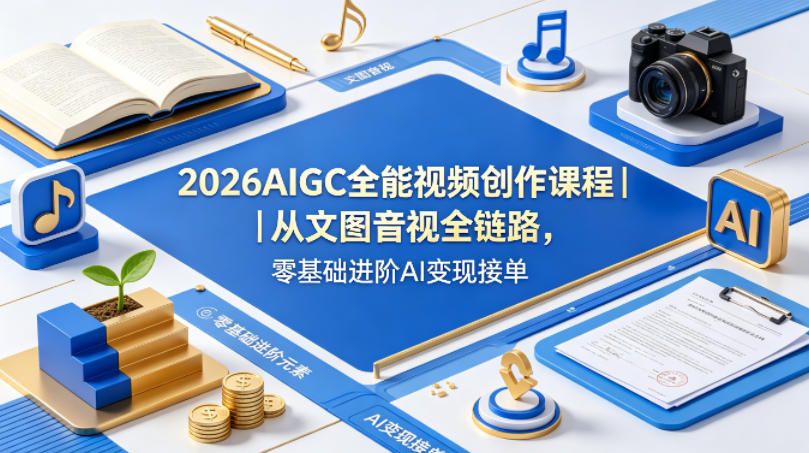 2026AIGC全能视频创作课程｜从文图音视全链路，零基础进阶AI变现接单-来聚吧