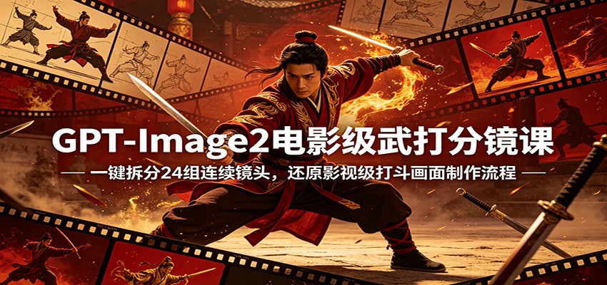 GPT-Image2电影级武打分镜课：一键拆分24组连续镜头，还原影视级打斗画面制作流程-来聚吧