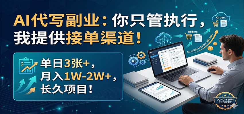 AI代写副业：你只管执行，我提供接单渠道！单日3张+，月入1W-2W+，长久项目-来聚吧