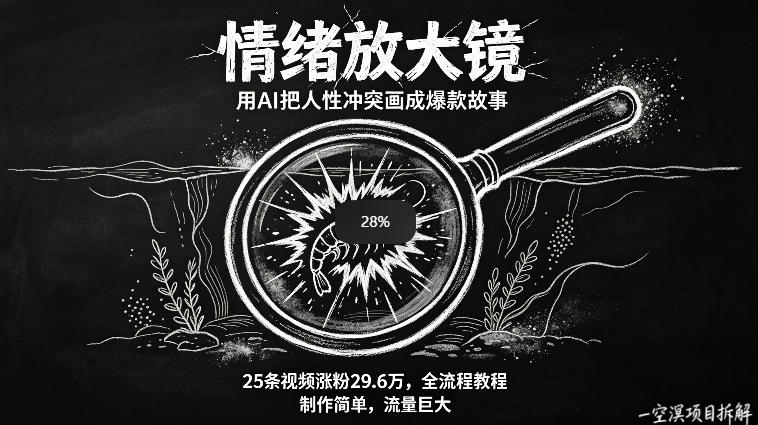 AI制作“情绪放大镜“视频，25条视频涨粉29.6W粉，流量巨大，制作简单，全流程教程-来聚吧
