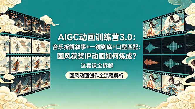 AIGC动画训练营3.0：音乐拆解叙事+一镜到底+口型匹配：国风获奖IP动画如何炼成？这套课全拆解-来聚吧