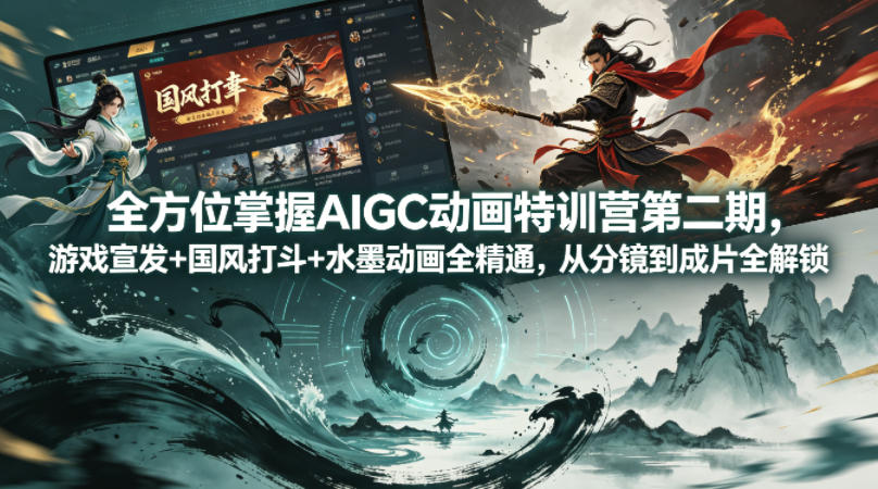 全方位掌握AIGC动画特训营第二期，游戏宣发+国风打斗+水墨动画全精通，从分镜到成片全解锁-来聚吧