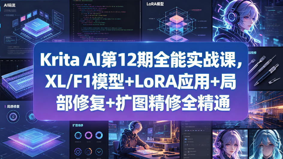Krita AI第12期全能实战课，XL/F1模型+LoRA应用+局部修复+扩图精修全精通-来聚吧
