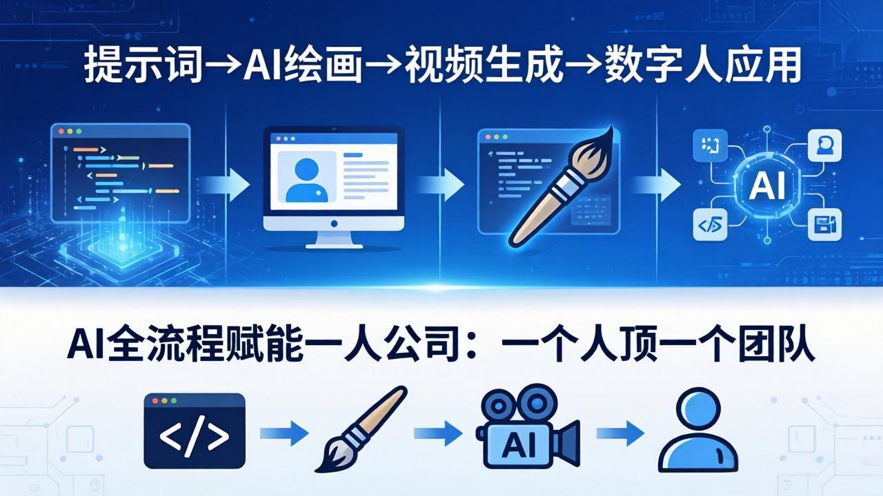 AI全流程赋能一人公司：提示词、绘画、视频、数字人、编程，一个人顶一个团队-来聚吧