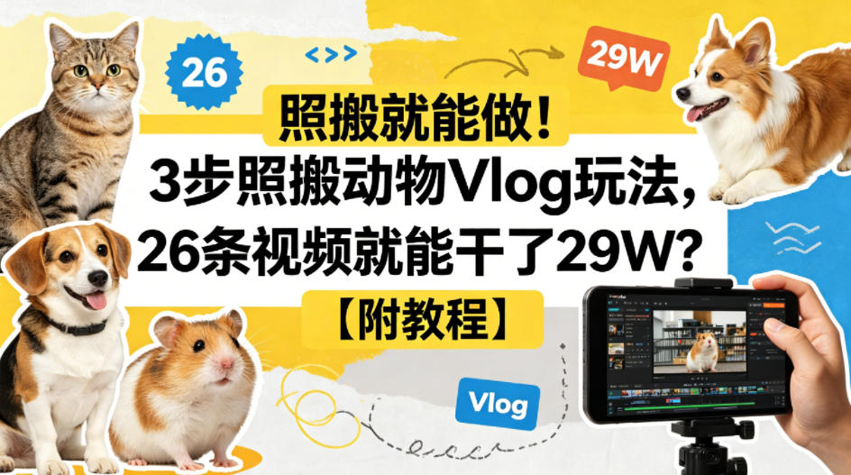 照搬就能做！3步照搬动物Vlog玩法，26条视频就能干了29W？【附教程】【赠coze一键生成工作流】-来聚吧