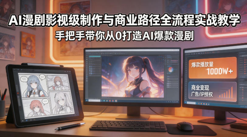AI漫剧影视级制作与商业路径全流程实战教学，手带你从0打造AI爆款漫剧-来聚吧