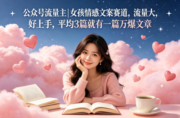 公众号流量主女孩情感文案赛道，流量大，好上手，平均3篇就有一篇万爆文章-来聚吧