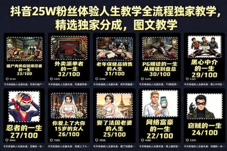 抖音25W粉丝体验人生教学全流程独家教学，精选独家分成，图文教学-来聚吧
