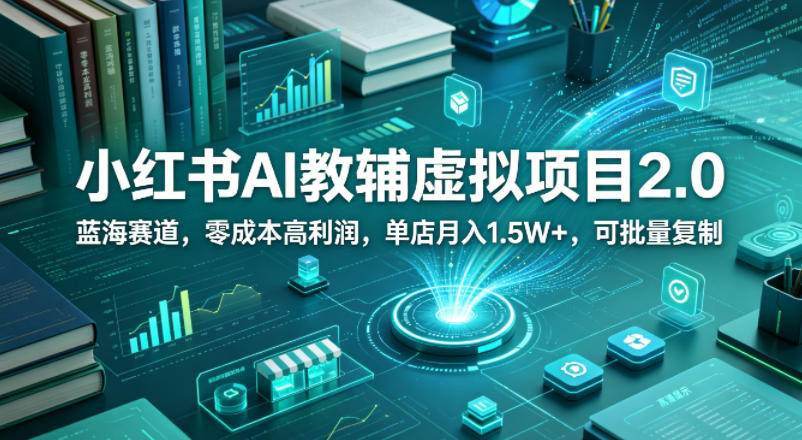 小红书AI教辅虚拟项目2.0，蓝海赛道，零成本高利润，单店月入1.5W+，可批量复制-来聚吧